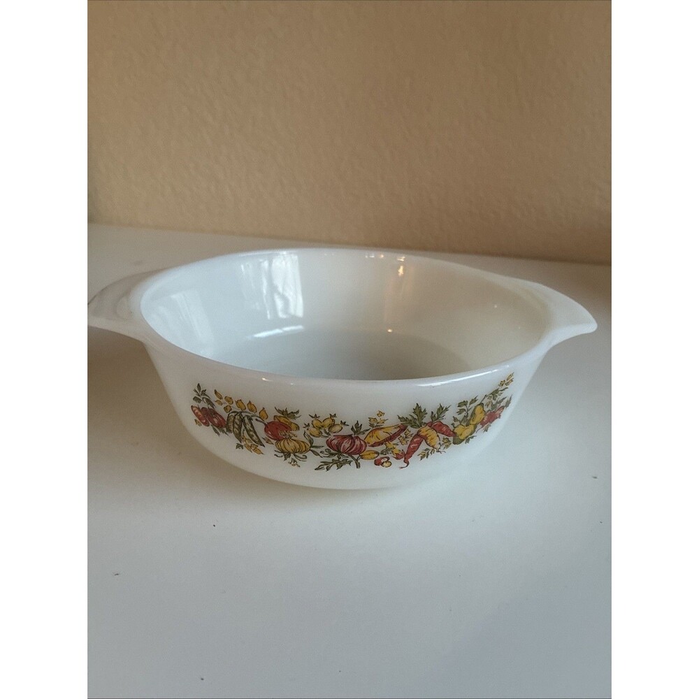 VTG Anchor Hocking Fire-King Harvest Vegetable Casserole Dish 1 Qt Milk Glass